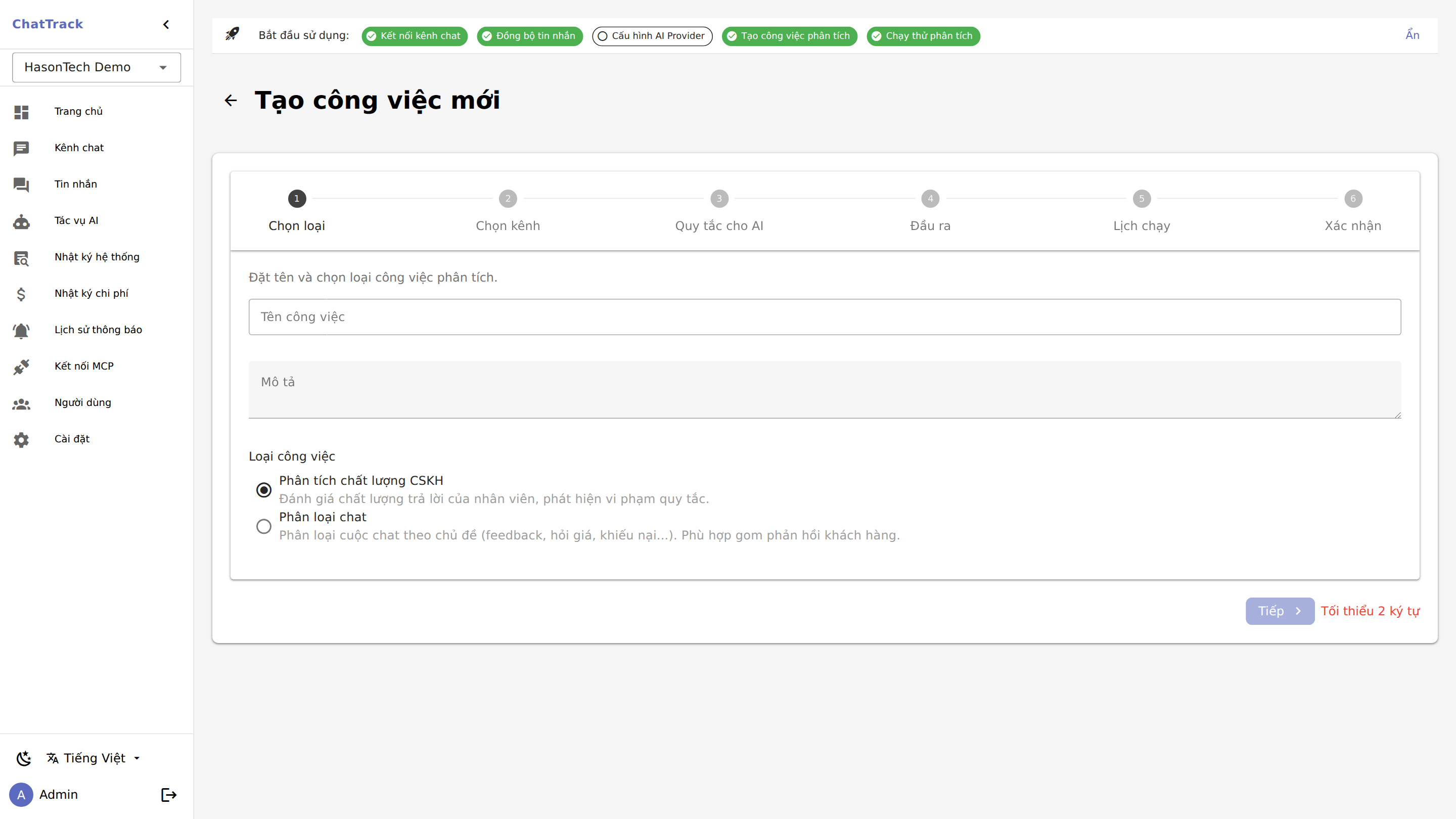 Tạo công việc đánh giá chất lượng CSKH